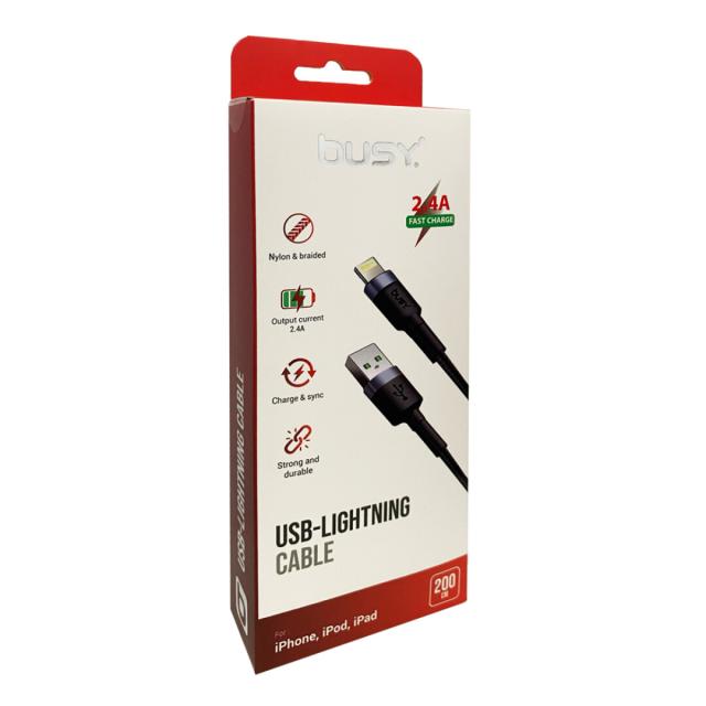 Busy Lightning Cable 2m braided black